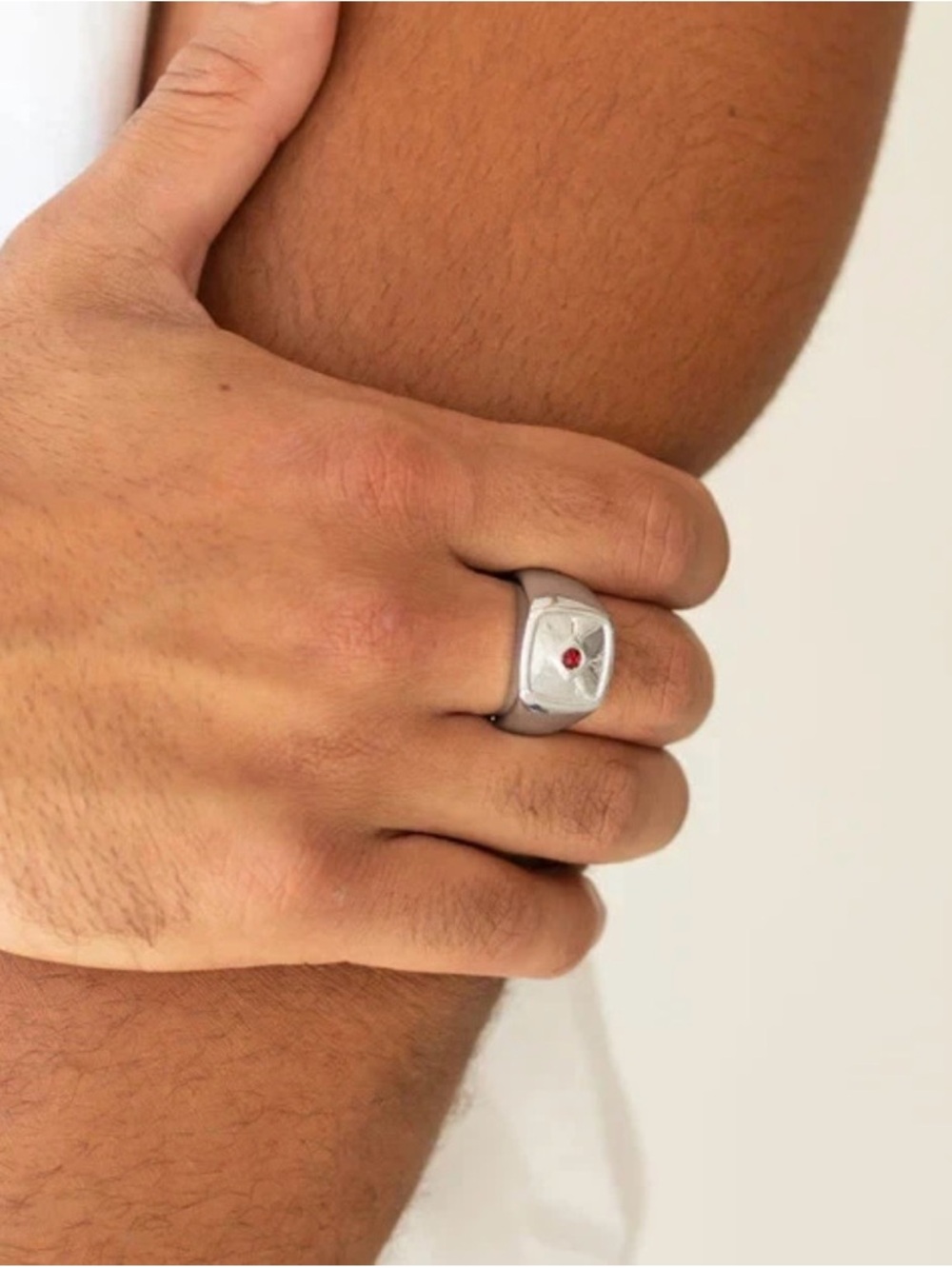 Men's Signet Ring with Red Stone - Paparazzi